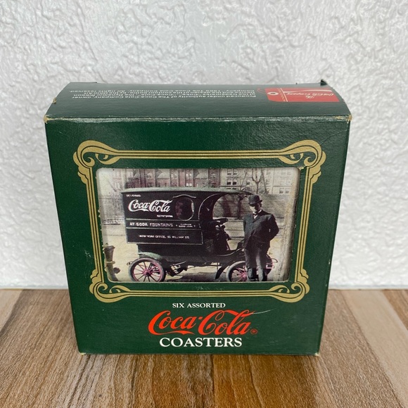Coca-Cola 6pc Coaster Set 1990 Vintage Delivery Trucks Of Early 1900s. EUC - Picture 3 of 8